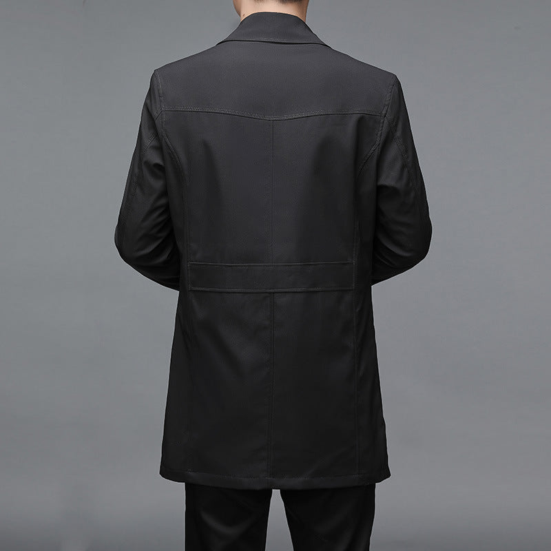 Herr Smal Passform Trenchcoat med Lapel Krage och Subtil Knapplist