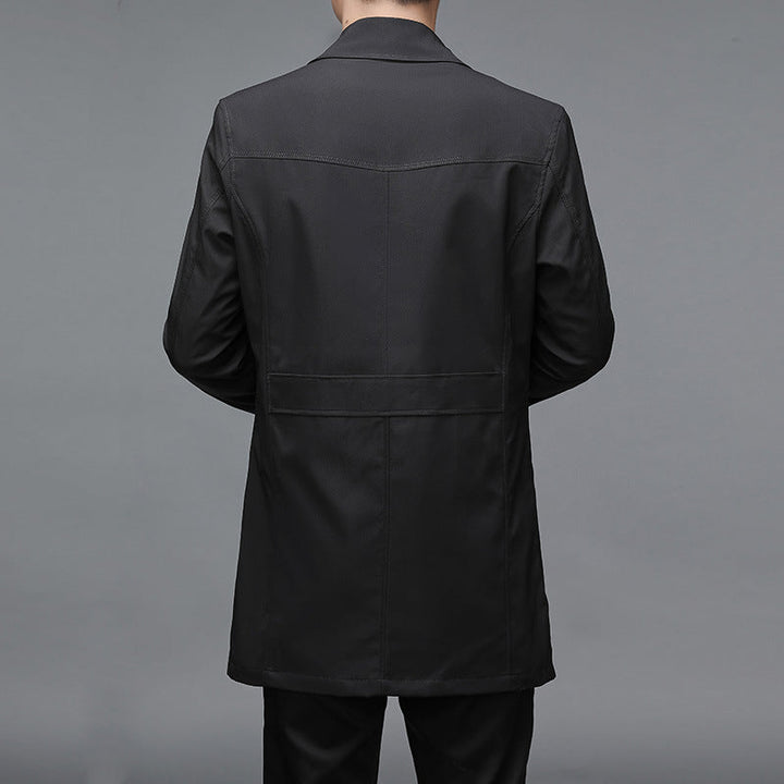 Herr Smal Passform Trenchcoat med Lapel Krage och Subtil Knapplist