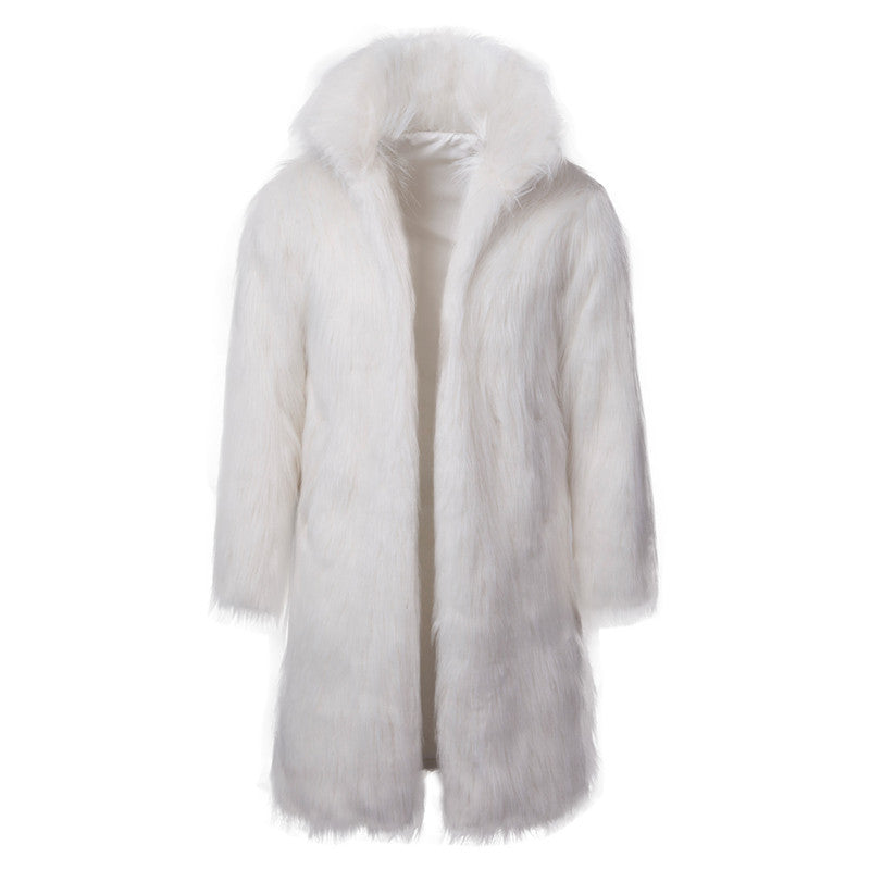 Dam med huva kappa gjord faux fur mid-length med luxurious teddy look