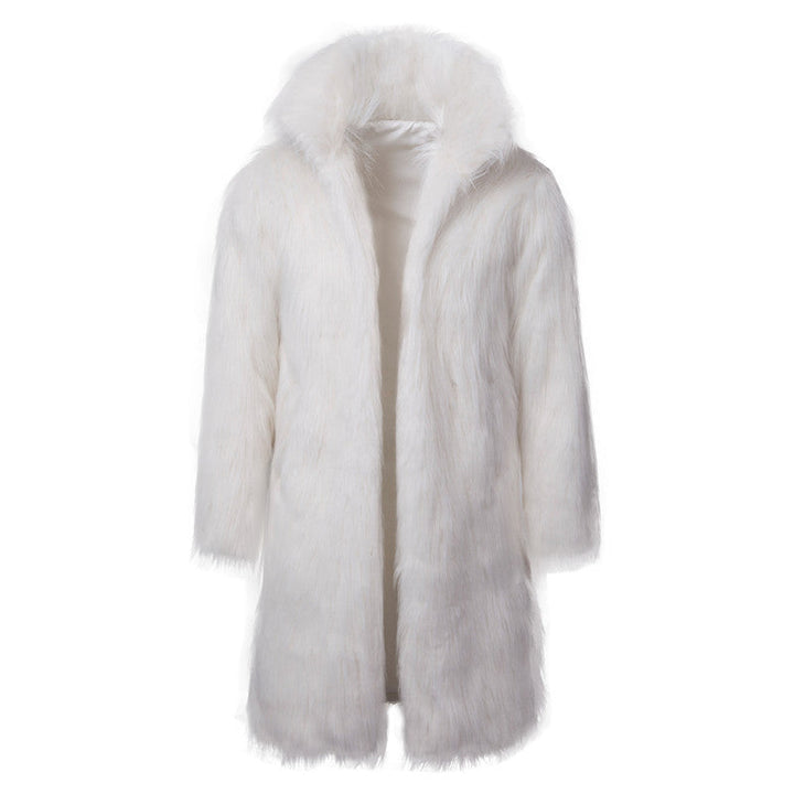 Dam med huva kappa gjord faux fur mid-length med luxurious teddy look
