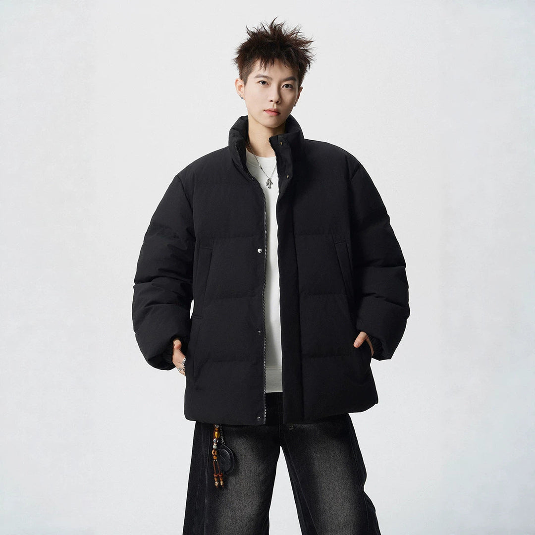 Herr Short Skärning Oversized Quiltad Jacka med Hög Krage