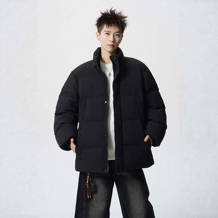 Herr Short Skärning Oversized Quiltad Jacka med Hög Krage