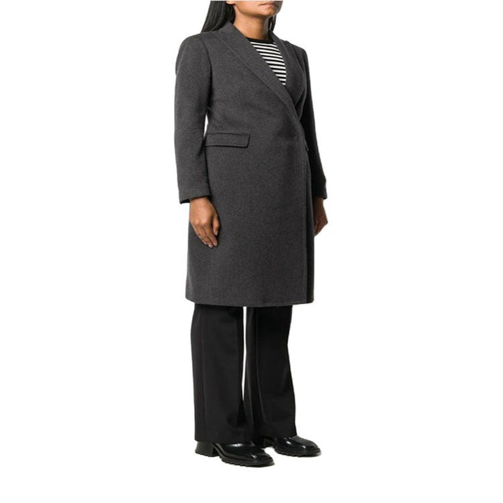 Dam Slim skräddad lång kappa med Shawl krage, figurnära seam guidance och dold knappslå