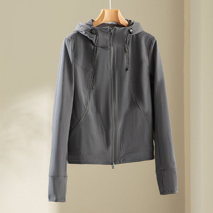 Dam med huva softshelljacka med två-way dragkedja och ergonomic skärning