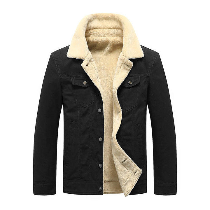 Herr Sherpa-Lined Canvas Trucker Jacka med Faux Fur Krage och Utility Fickor