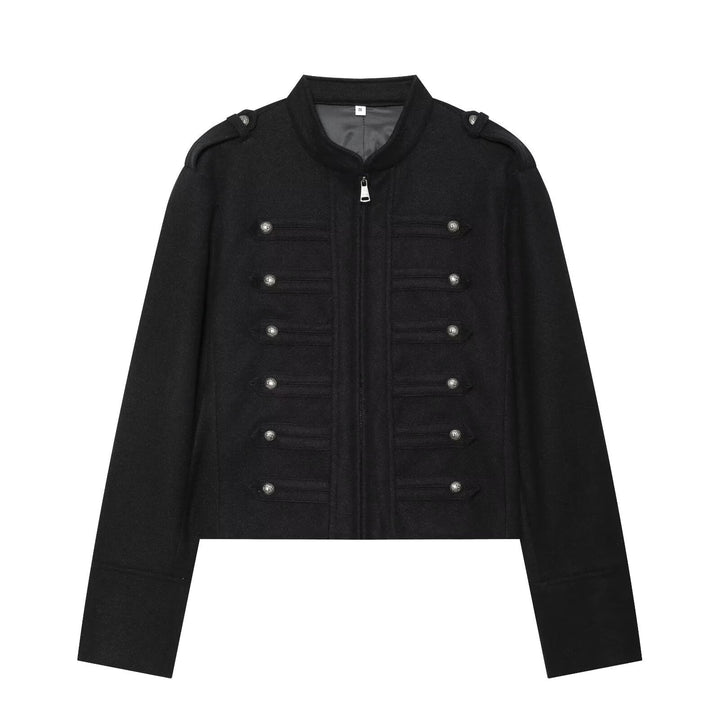 Dam Military Inspired kort ullblandning jacka med dekorativ knappslå och ståkrage