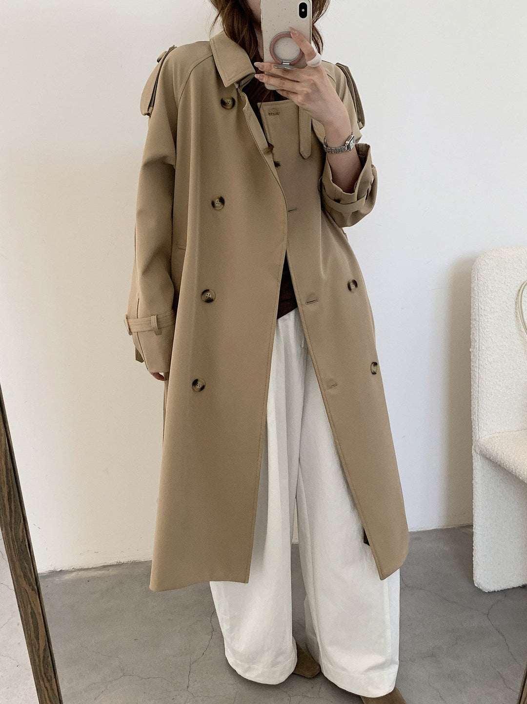 Dam oversize trenchcoat med Double Breasted, midjebälte och Epaulettes