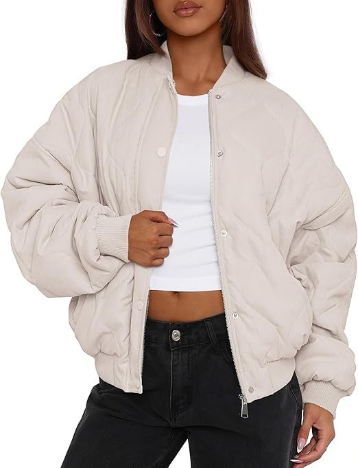 Dam oversize kviltad bomber jacka med vadderad insulation och raglan ärmar
