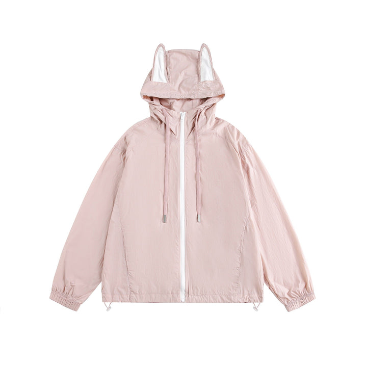 Dam Light med Huva Anorak med Ear Appliqué och Dragsko