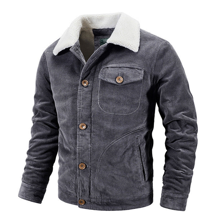 Herr Manchester Worker Jacka med Sherpa Krage, Button-Up Fram och Vintage Work Detaljer