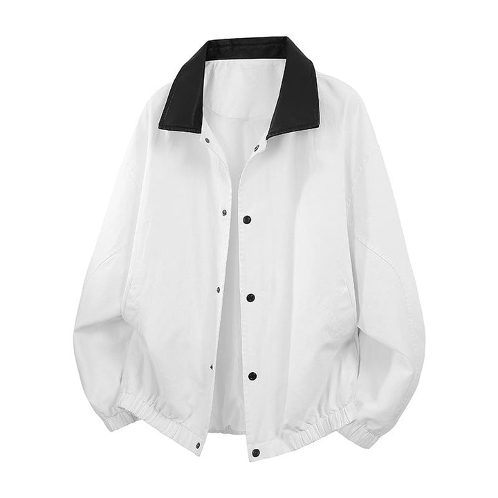 Herr Oversize Coach Jacka med Shiny Krage, Dold Snap Knapplist, och Elastisk Fåll