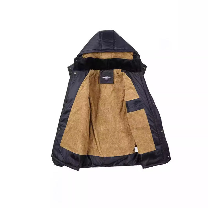 Herr Long Termisk Insulated Quiltad Parka med Teddyfoder, Huva, och Lock Fickor