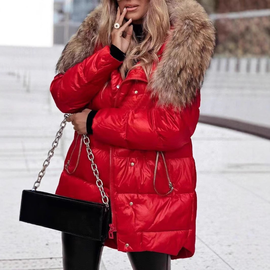 Dam Vinter Down Jacka med Removable Huva och Luxurious Fur Krage