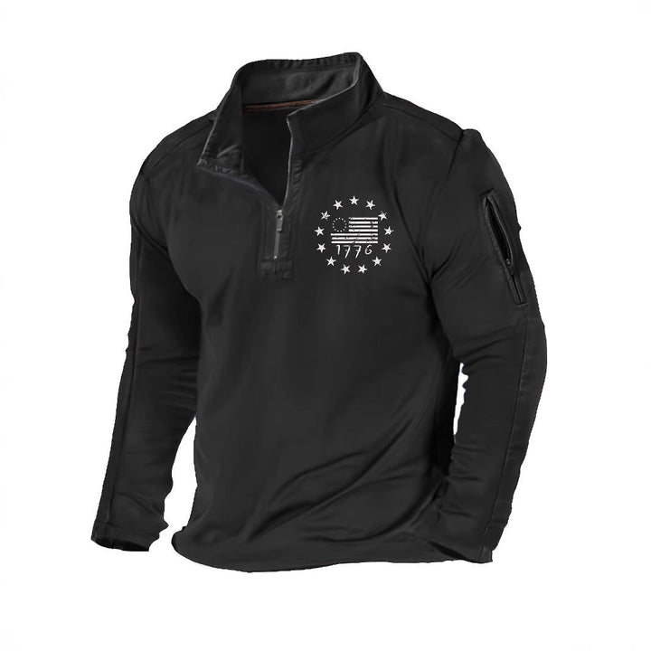 Herr Tactical Halv Dragkedja Pullover med Ärmficka och Patriotic Bröst Tryck