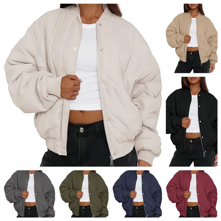 Dam oversize kviltad bomber jacka med vadderad insulation och raglan ärmar