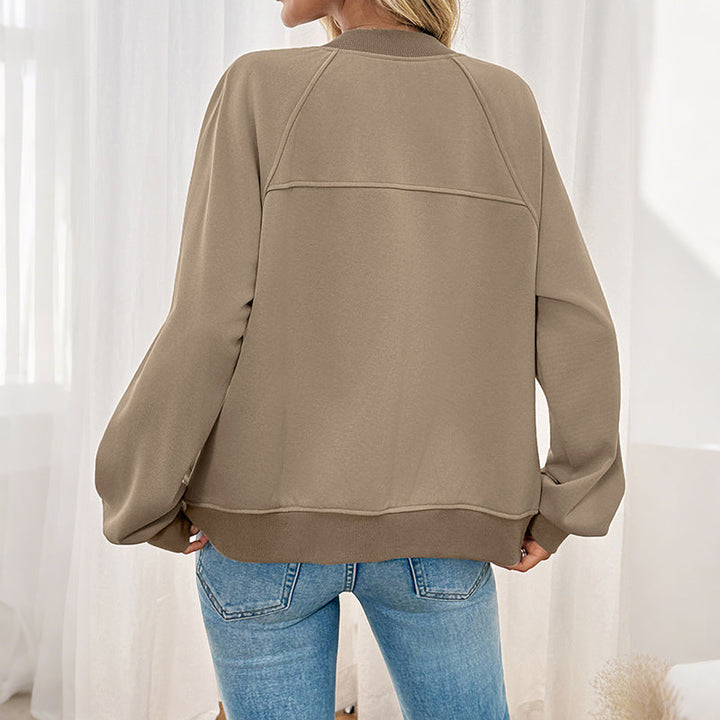 Dam Lätt Dragkedja Bomber Jacka i Oversized College-Tröja Stil