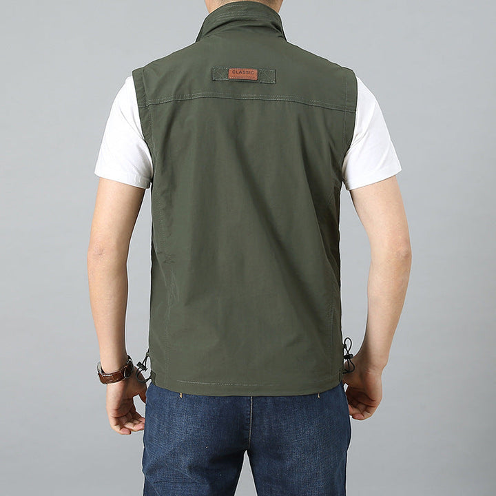 Herr Lätt Technical Utility Väst med Zippered Bröstficka och Wind-Resistant Skal