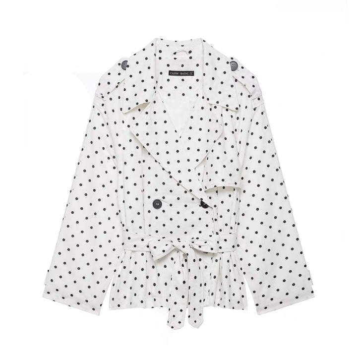 Dam Polka Dot kort trenchcoat med knytband