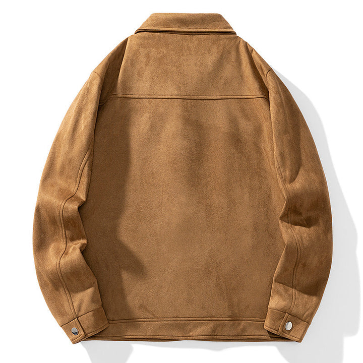Herr Suede-Look Trucker Jacka med Quiltad Foder och Lock Fickor