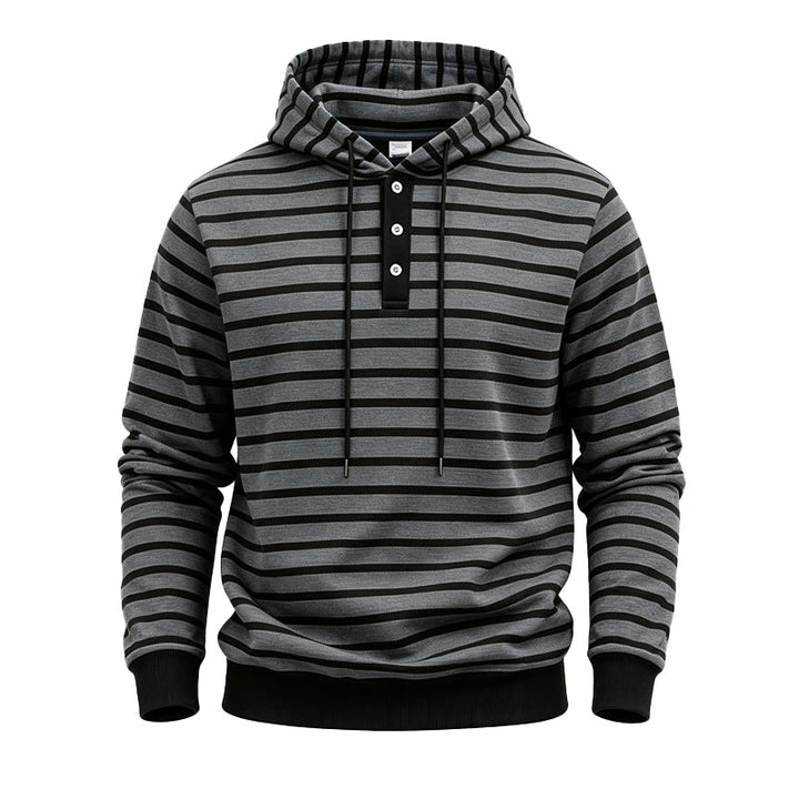 Herr Randig Luvtröja med Henley Slå, Dragsko och Ribbstickade Muddar
