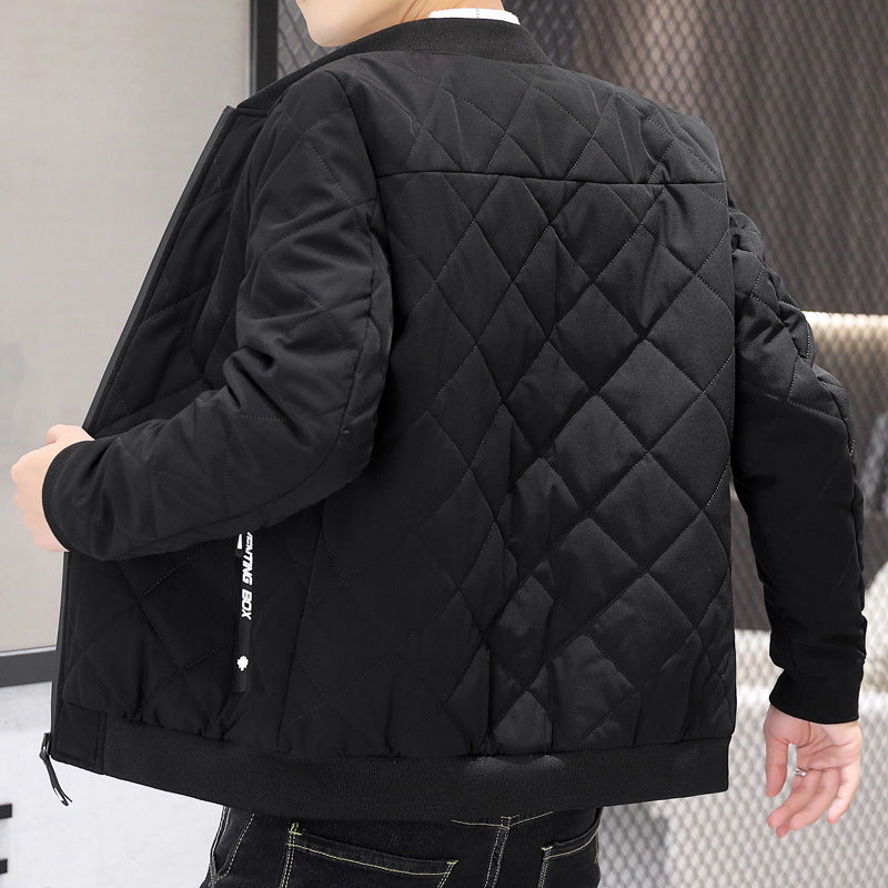 Herr Quiltad Övergångs Jacka med Diamond Stitching, Stående Krage, och Ribbad Muddar