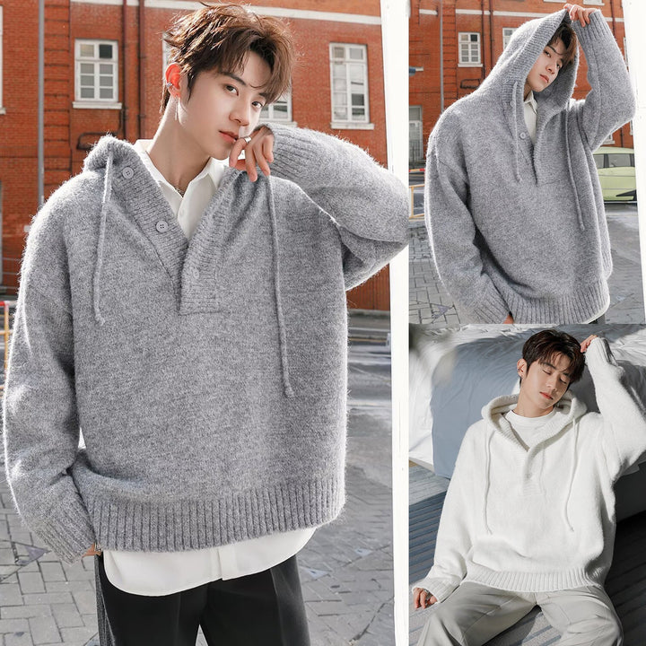 Herr Modern Chunky Stickad Tröja med Huva