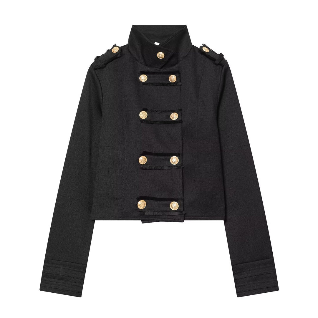 Dam kort Uniform jacka in Military stil med ståkrage och dekorativ knappslå