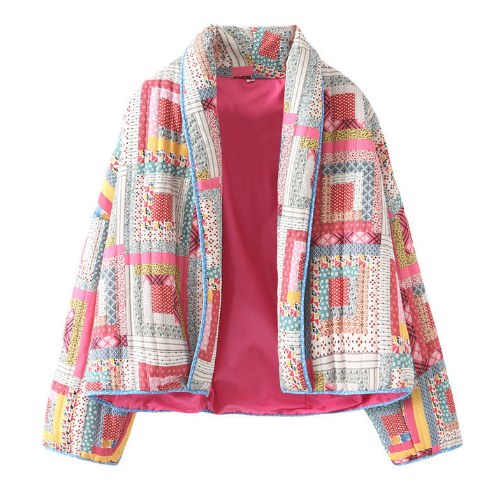 Dam Nano quiltad Cropped Patchwork jacka med sjalkrage och Boxy skärning