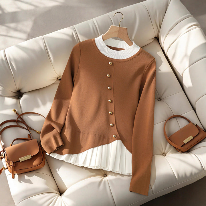 Dam Elegant Stickad Blazer med Asymmetrisk Nederkant