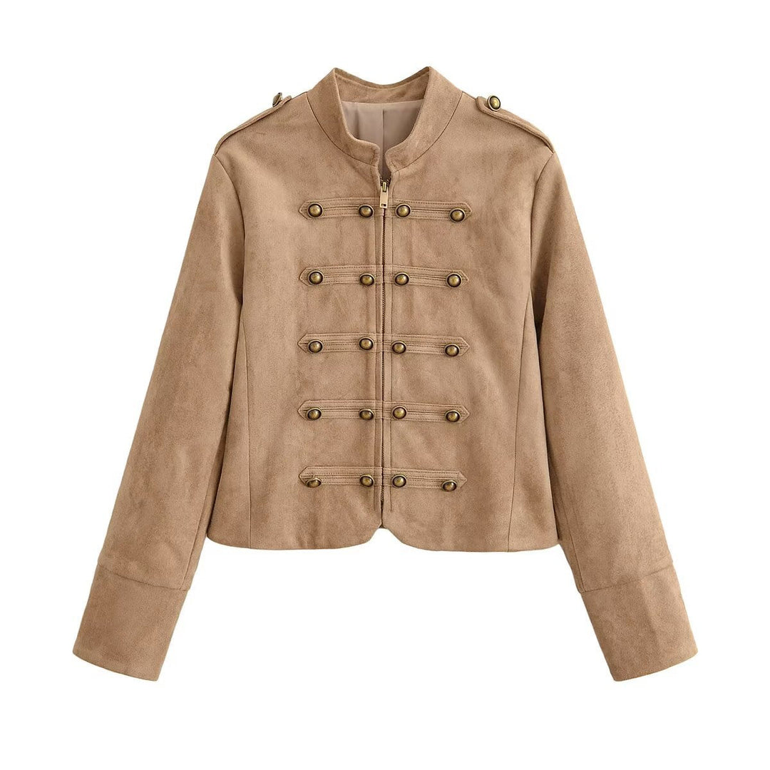 Dam Military Inspired Kort Jacka i Suede Look