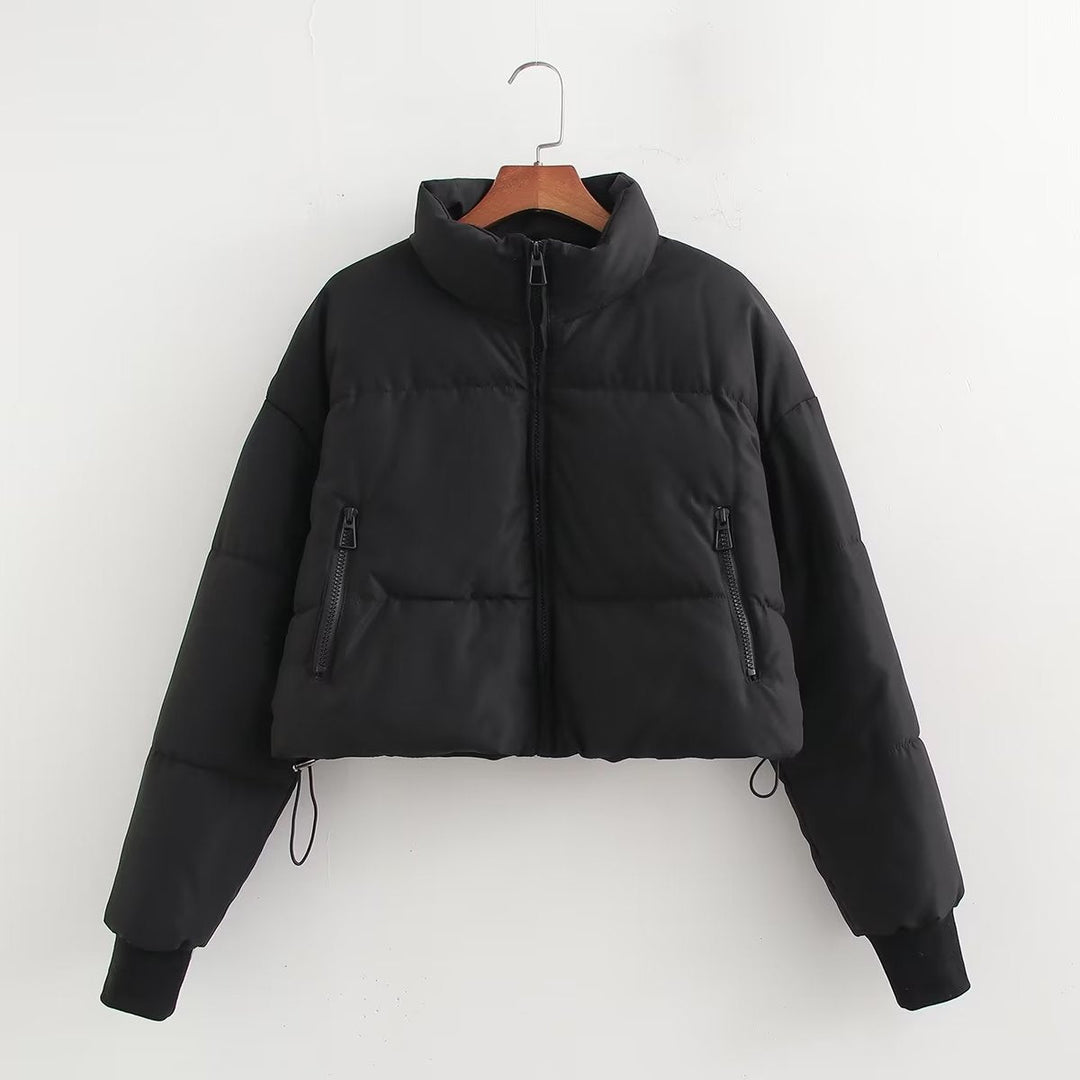Dam nano cropped quiltad jacka med hög krage, elastiska muddar, och concealed drawstring