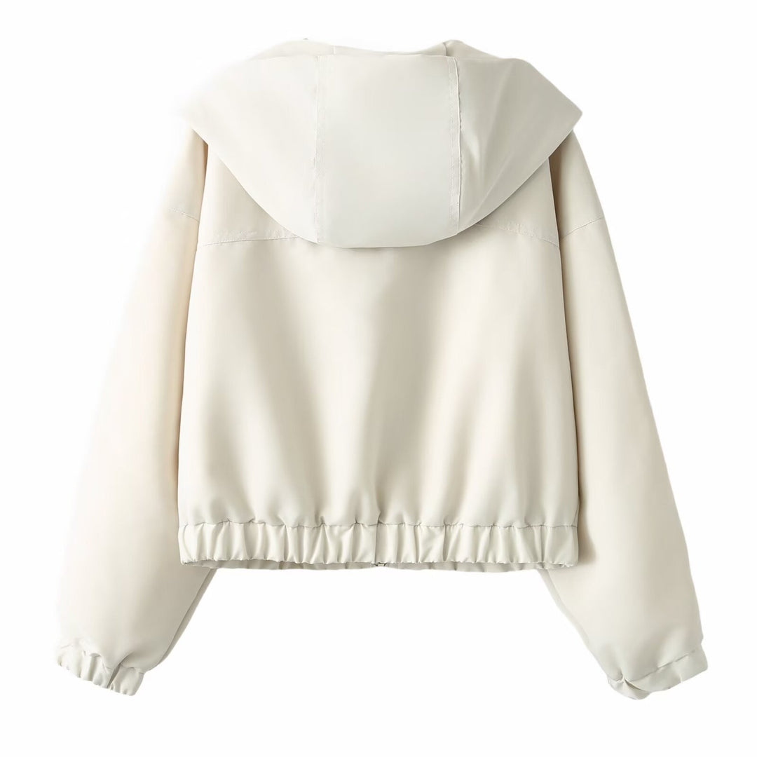Dam Kort Kort Blouson med Huva, Dragkedja, och Elastic Nederkant