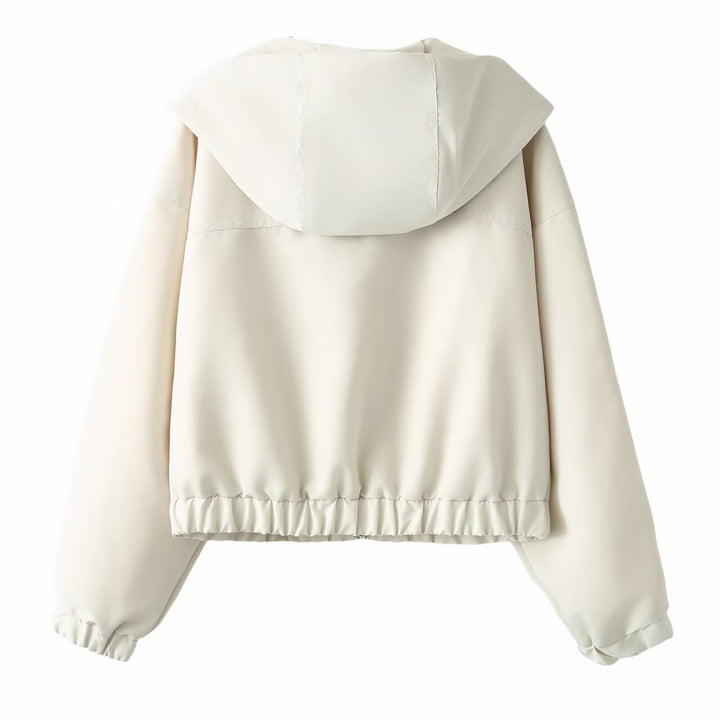 Dam Kort Kort Blouson med Huva, Dragkedja, och Elastic Nederkant