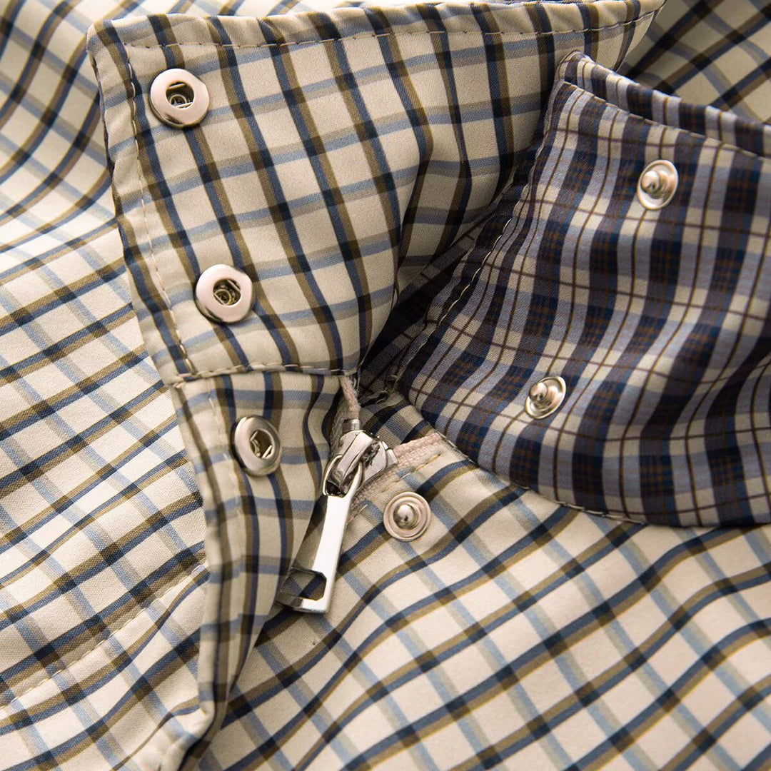 Dam Lätt Checked Parka Jacka med Drawstring Waist och Stå Krage