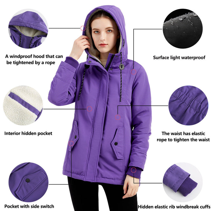 Dam vadderad vinter parka med teddy fleece foder och huva