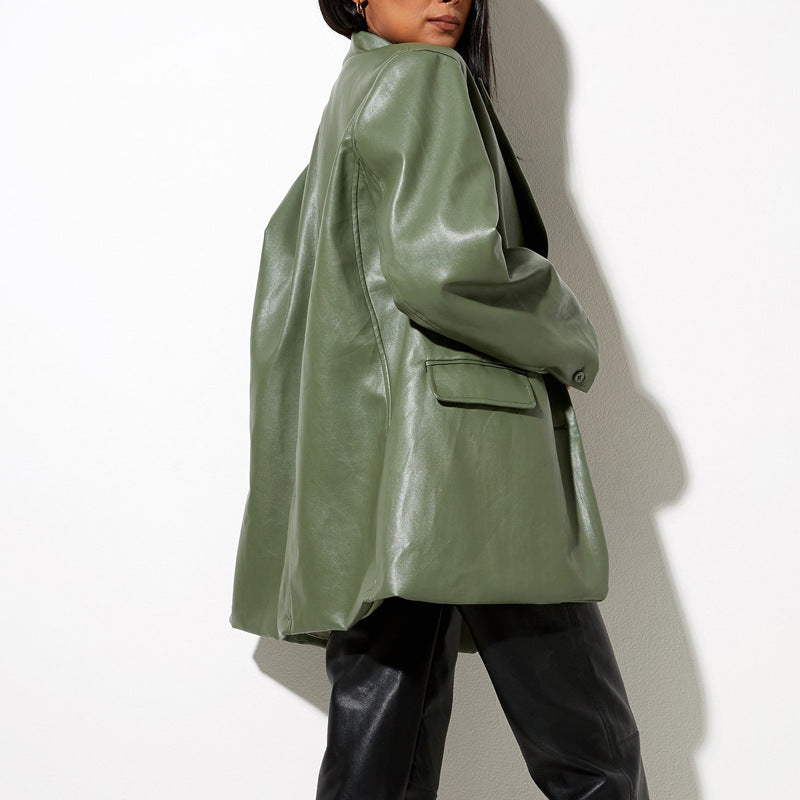 Dam Oversized Konstläder Blazer Jacka