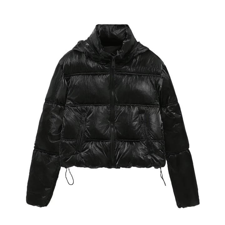 Dam cropped quiltad down-look jacka med huva och drawstring fåll