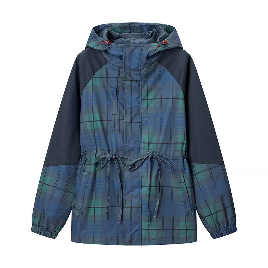 Dam lätt med huva jacka in Parka stil med dragsko och rutig mönster