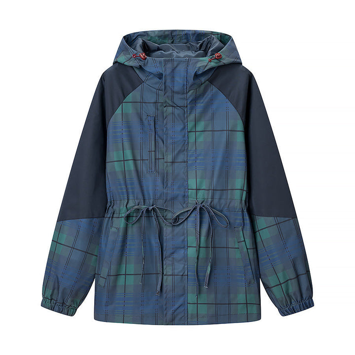 Dam lätt med huva jacka in Parka stil med dragsko och rutig mönster