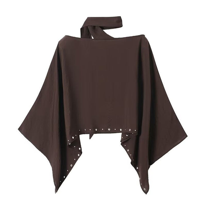 Dam Asymmetrisk Poncho Cape med Ties och Grommet Kant