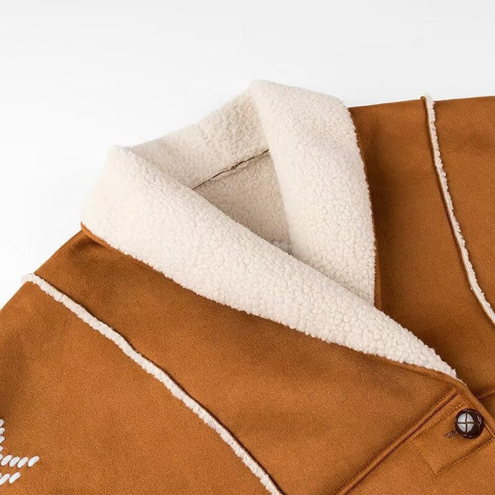 Dam knitted jacka in lambskin look med shawl krage