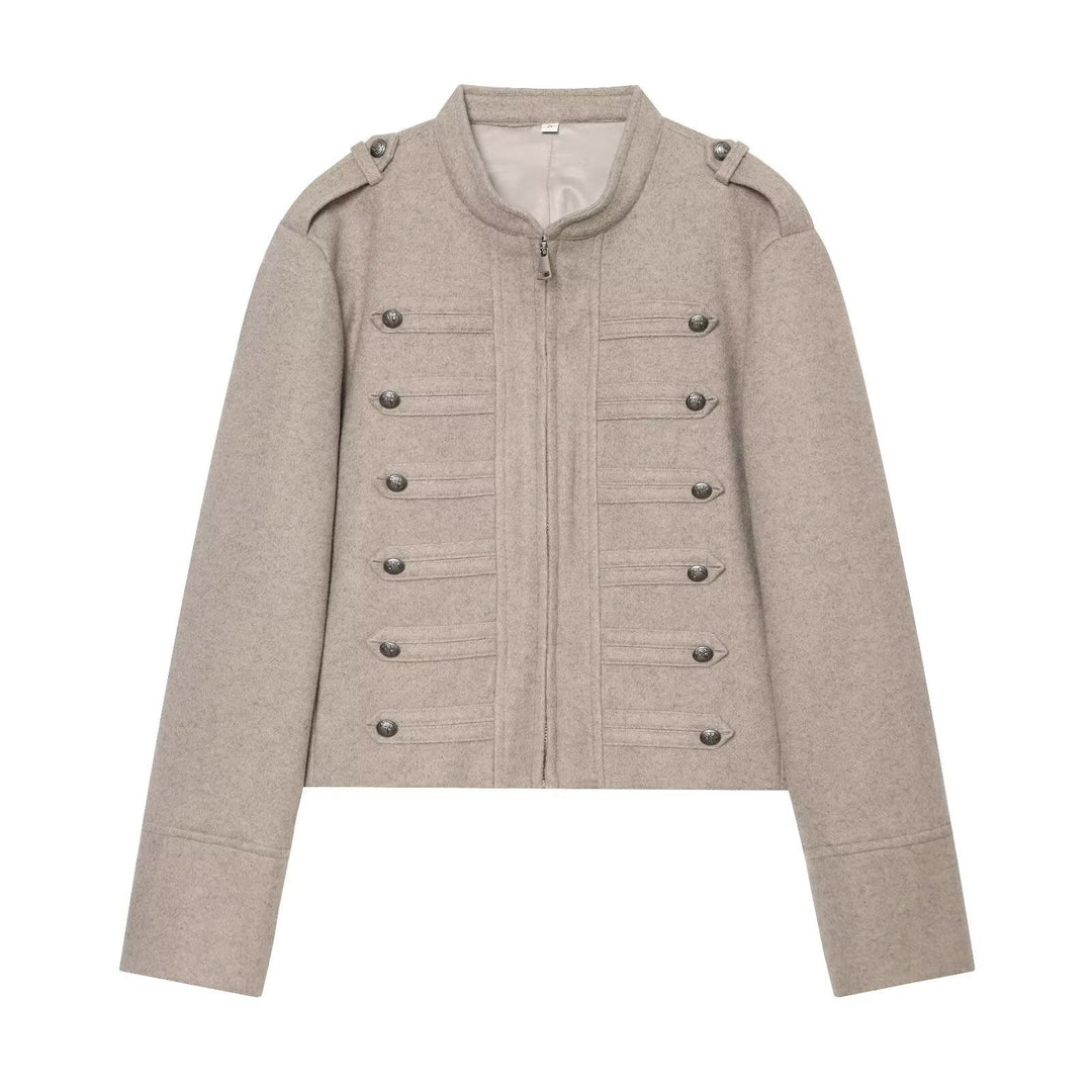 Dam Military Inspired Kort Ull Jacka med Stå Krage