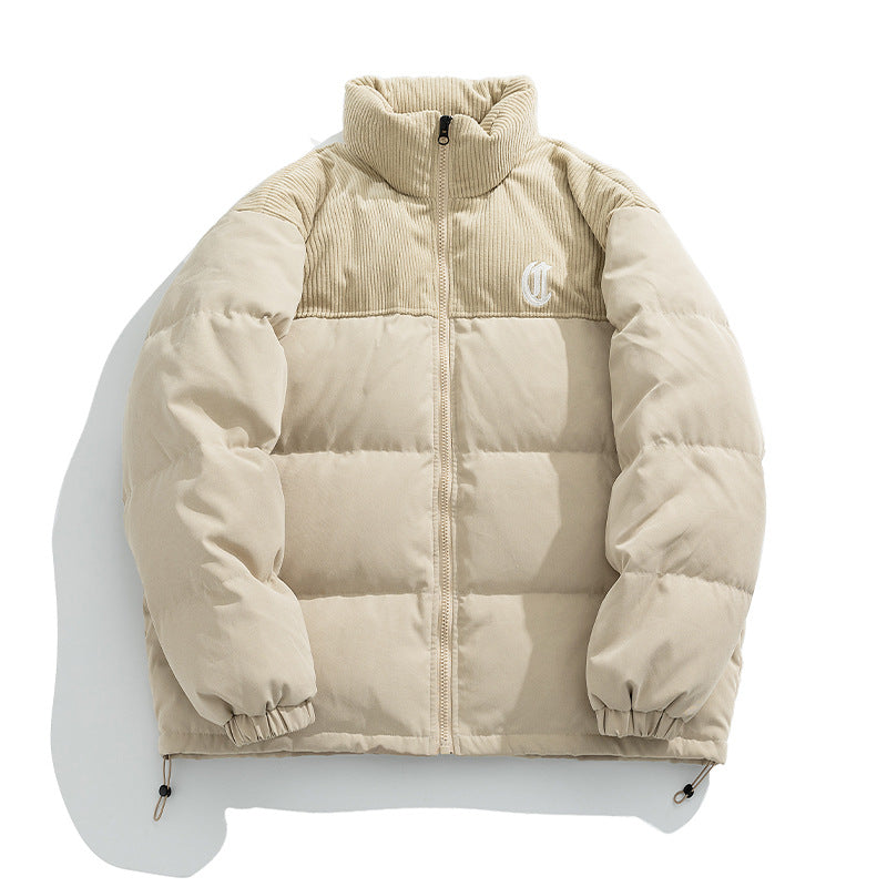 Unisex Vadderad Quiltad Jacka med Cord Panel, Stå Krage och Drawstring