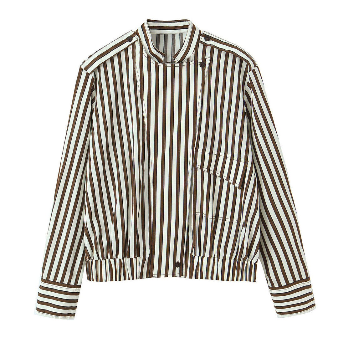 Dam oversize skjortjacka med Stand krage, Chest ficka, och Elastic fåll