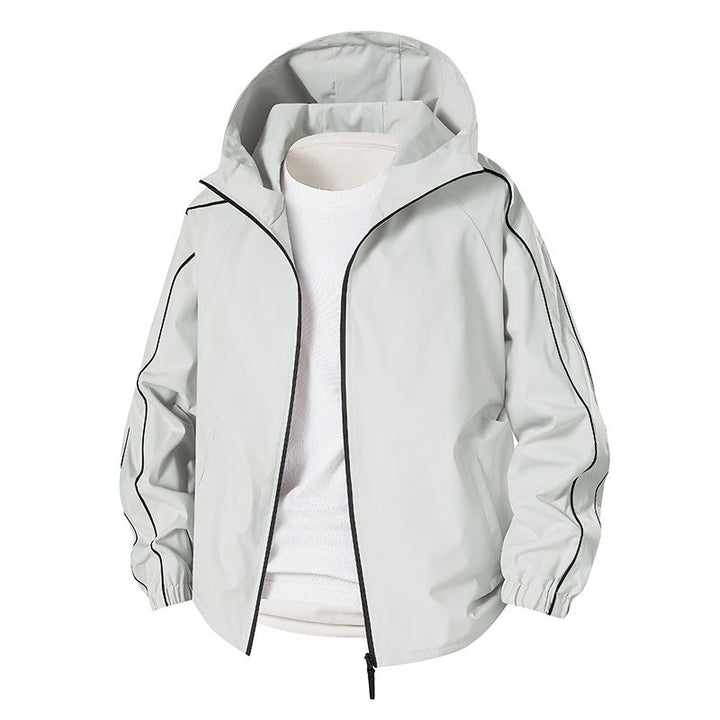 Herr lätt softshell utomhusjacka med huva, elastiska muddar och hel dragkedja