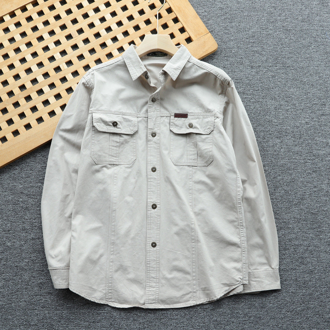 Herrskjortjacka Tillverkad av Robust Canvas med Bröst Lock Fickor och Ergonomic Skärning