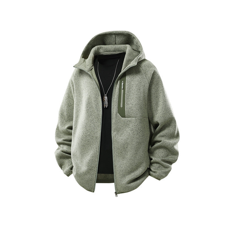 Herr Oversized med Huva Fleece Jacka med Melange Structure, Hel-Length Dragkedja och Vertical Bröstficka