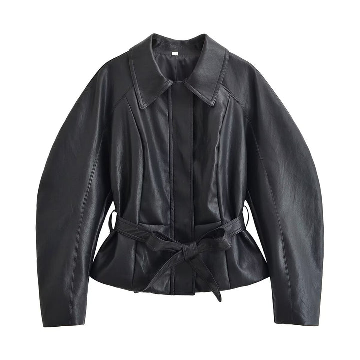 Dam Tailored Jacka i Läderlook med Tie Belt och Dropped Shoulders