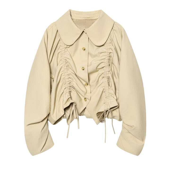 Dam Kort Gathered Blouson Jacka med Stora Peter Pan Krage