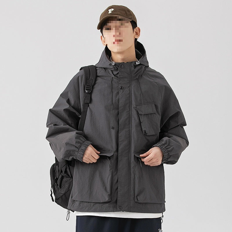 Dam Oversize Utility Övergångsjacka med Huva, Multiple Fickor &amp; Drawstring